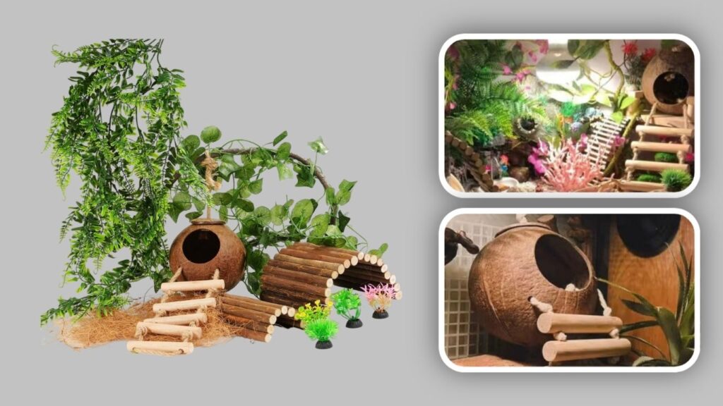 COSOC 10PCS Coconut Hut, Bridge & Terrarium Accessory Set